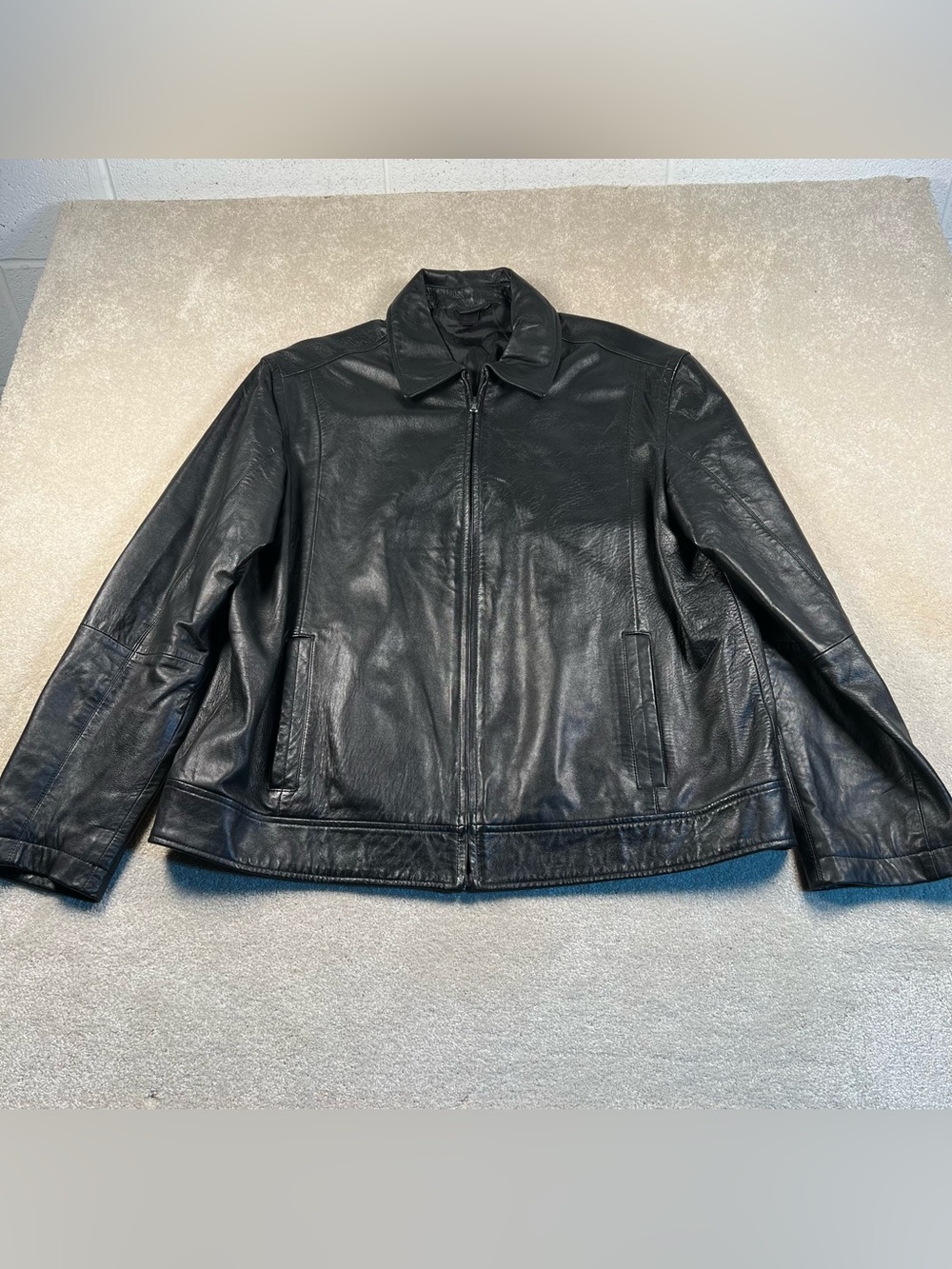 Lamb Leather Jacket Black Bomber Claiborne men's XL